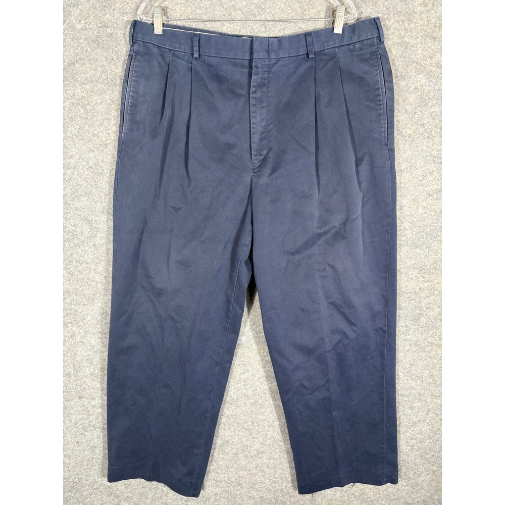 LL Bean Mens‎ Navy Blue Pleated Cotton Chino Pants Size W40 BT32
